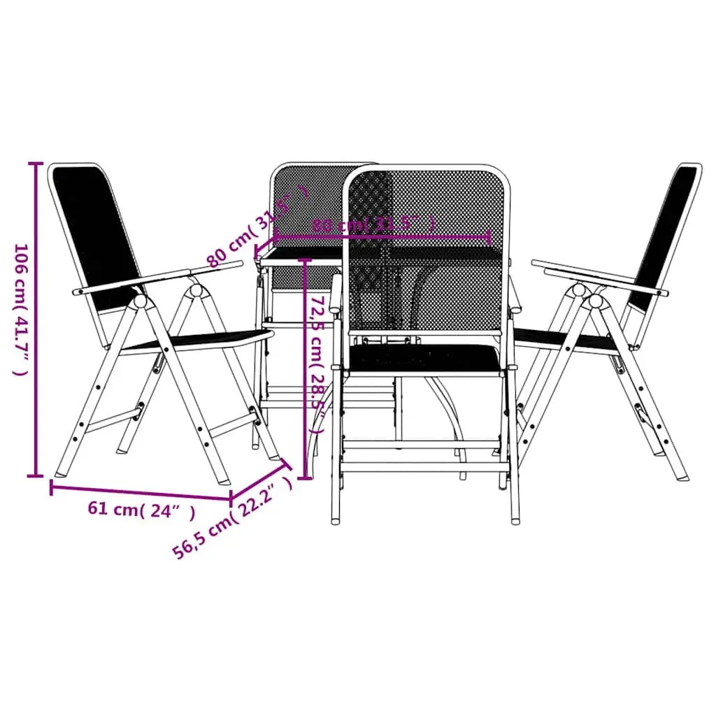 5 Piece Garden Dining Set Metal Mesh Anthracite