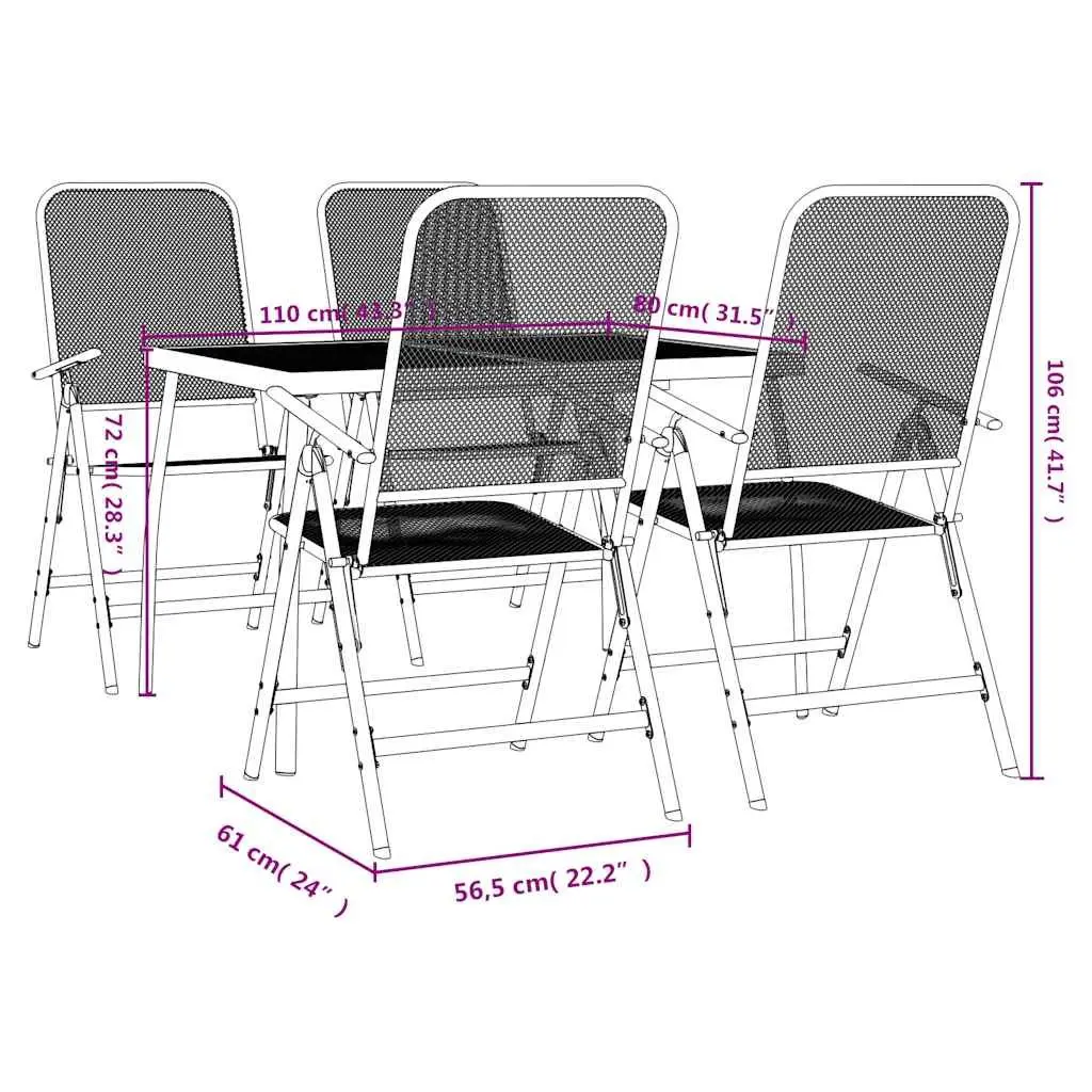 5-Piece Anthracite Metal Mesh Garden Dining Set