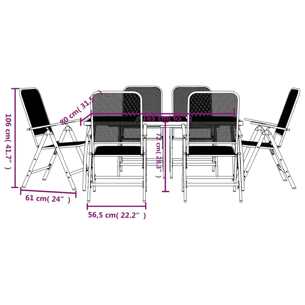 Garden Dining Set 7 Piece Outdoor Furniture Metal Mesh Anthracite Foldable