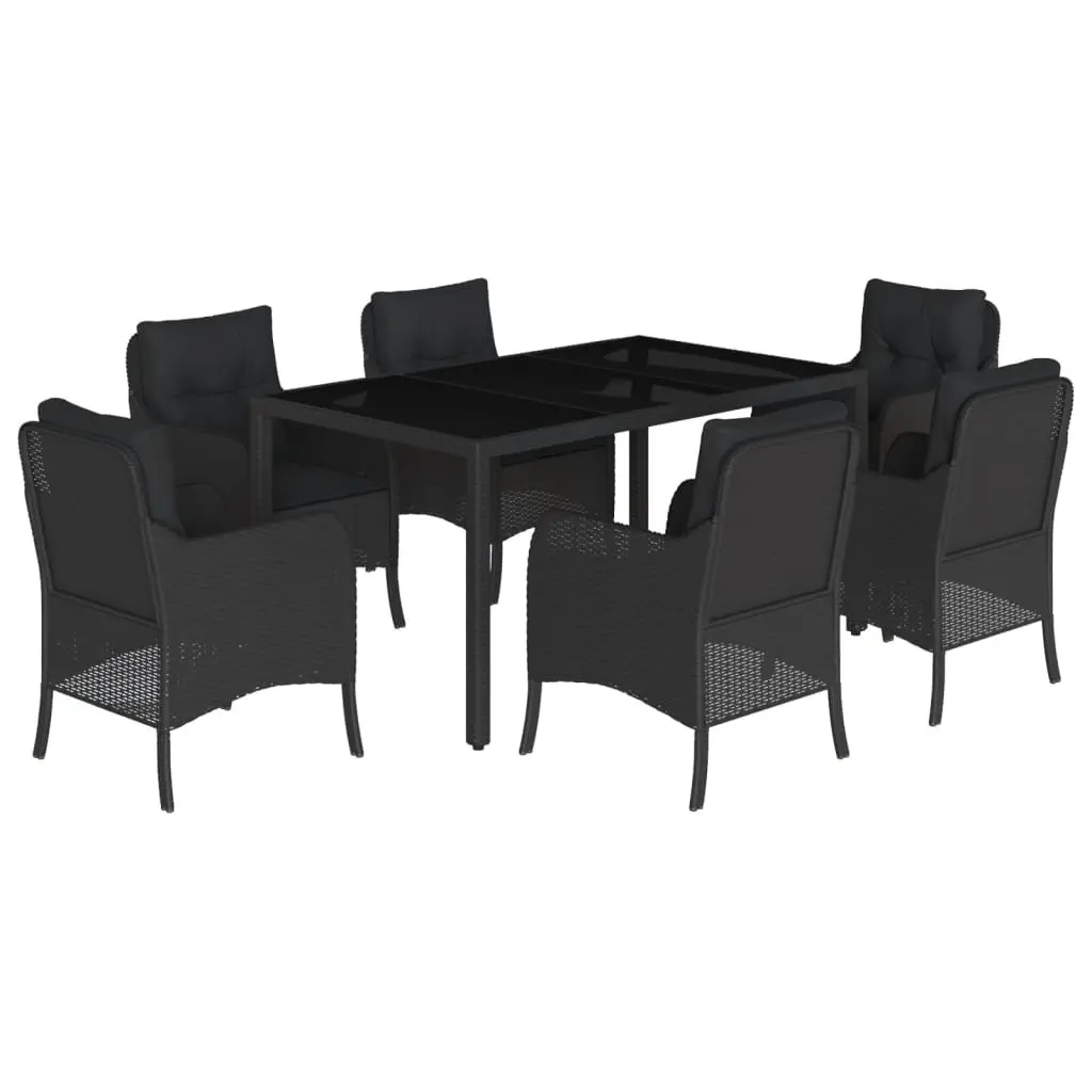 7 Piece Outdoor Garden Dining Set Poly Rattan Black Table Chairs Cushions