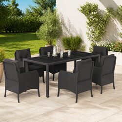 Premium 7-Piece Black Poly Rattan Outdoor Dining Set