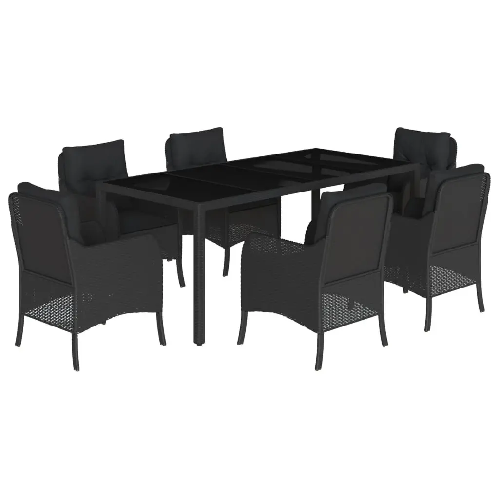 Outdoor Dining Set PE Poly Rattan 7 Piece Black Steel Frame with Cushions