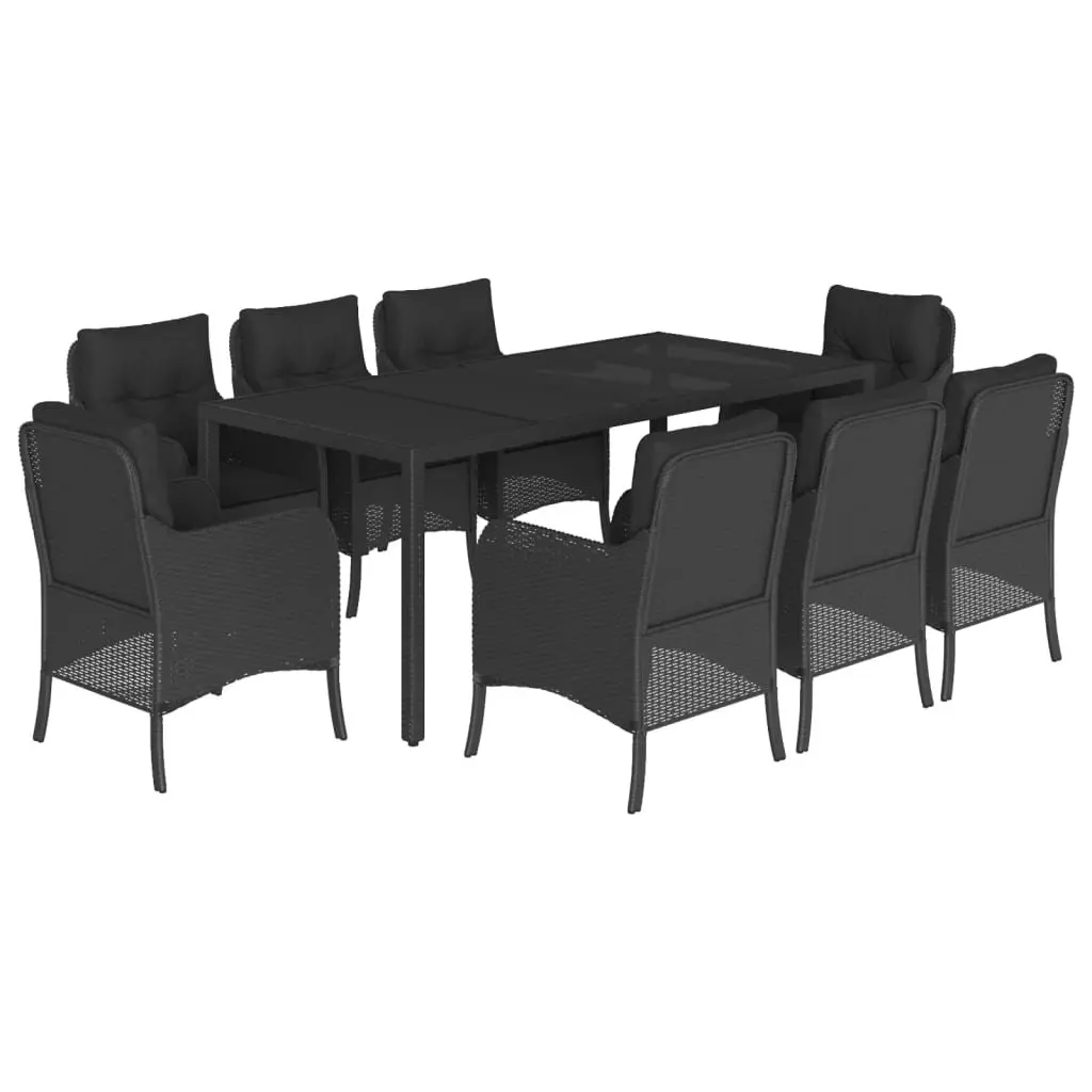 9 Piece Black Poly Rattan Outdoor Dining Set