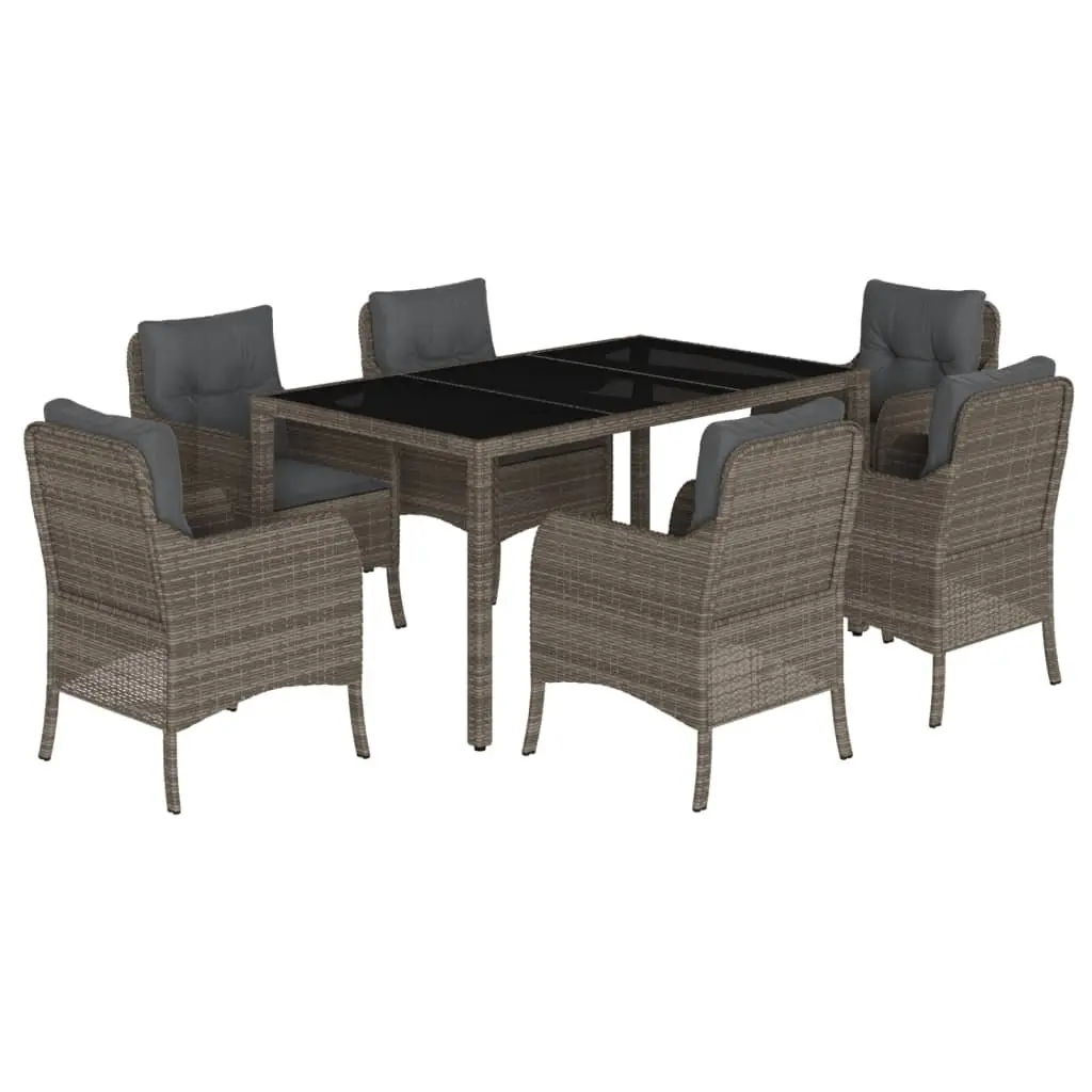 7 Piece Grey Poly Rattan Outdoor Dining Set with Cushions