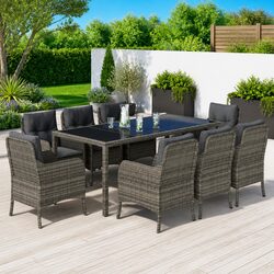 Premium 9-Piece Grey Poly Rattan Garden Dining Set