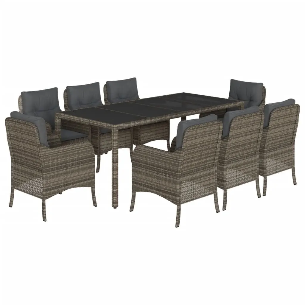 9-Piece Grey Poly Rattan Garden Dining Set