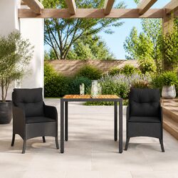 Premium Black Poly Rattan Outdoor Dining Set 3 Pieces