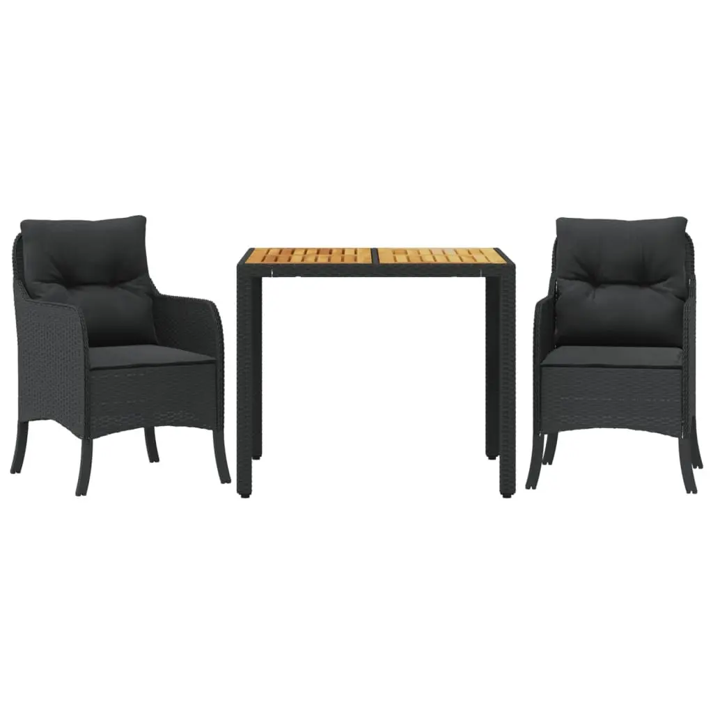 Black Poly Rattan Outdoor Dining Set 3 Pieces