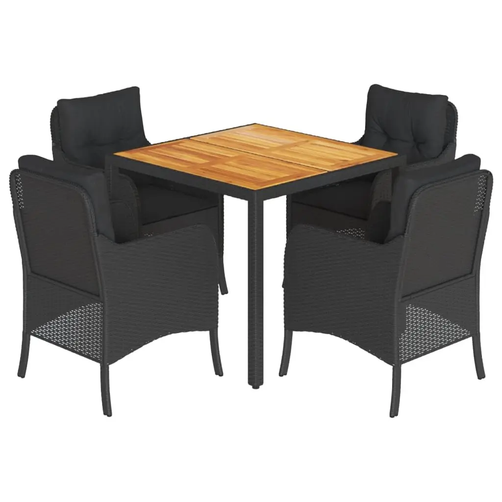 5 Piece Garden Dining Set with Cushions in Black