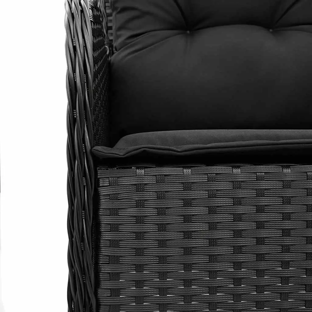 Garden Dining Set 5 Piece PE Rattan Black with Acacia Wood Table and Cushions