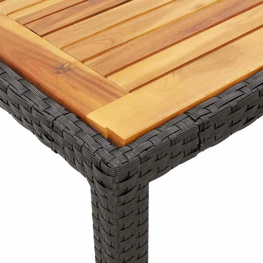 Garden Dining Set 5 Piece PE Rattan Black with Acacia Wood Table and Cushions