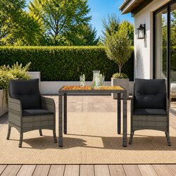 Premium 3 Piece Grey PE Rattan Garden Dining Set