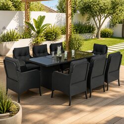 Durable 9-Piece Black Poly Rattan Garden Dining Set