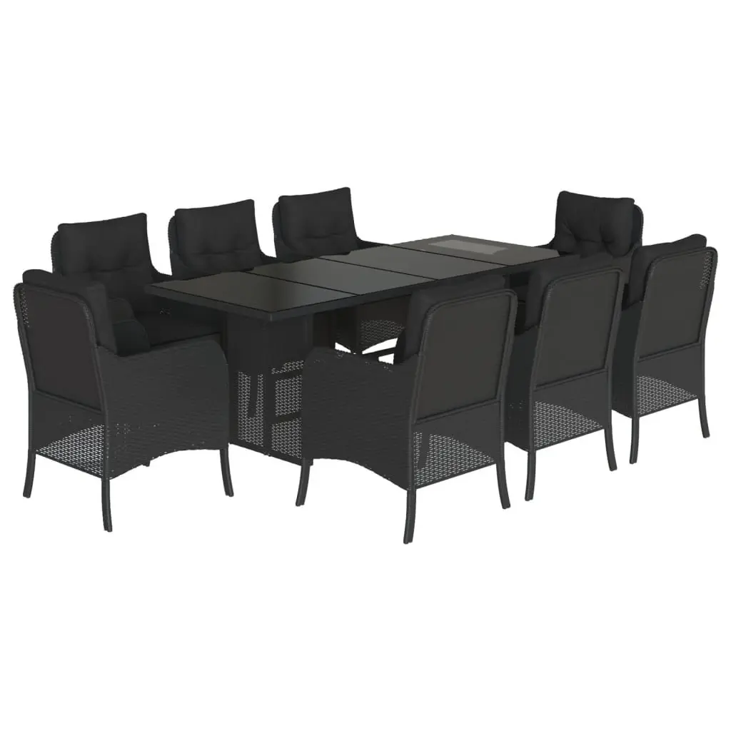 9-Piece Black Poly Rattan Garden Dining Set