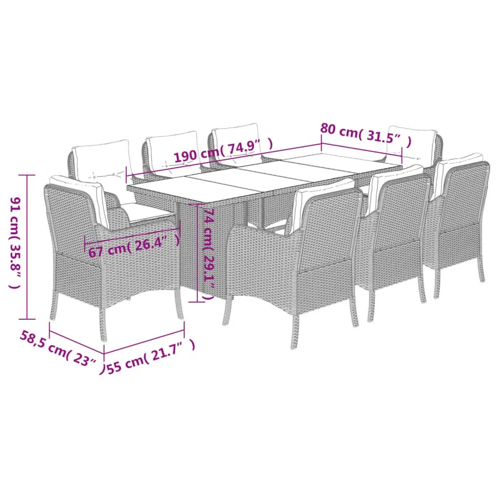 9-Piece Black Poly Rattan Garden Dining Set