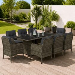 Grey Poly Rattan Outdoor Dining Set 9 Piece Furniture
