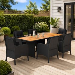 7-Piece Black Poly Rattan Outdoor Dining Set
