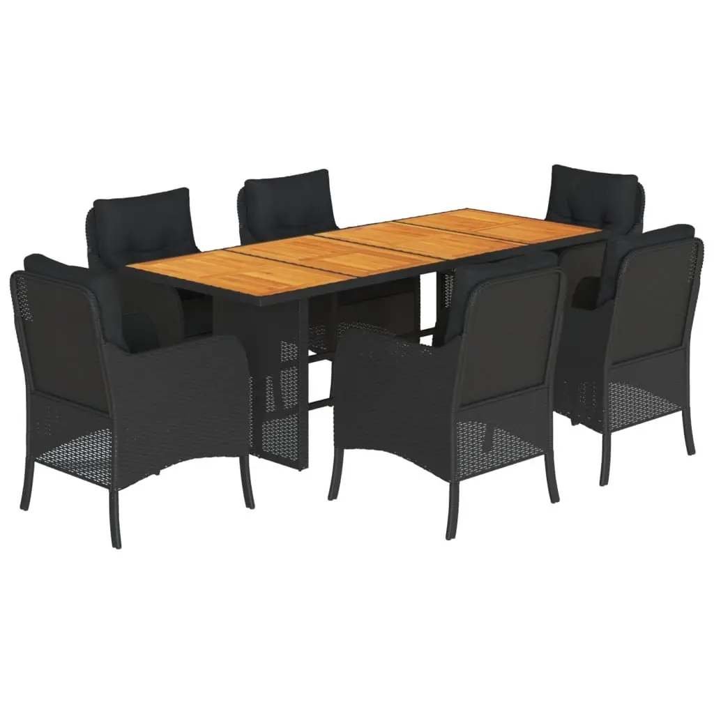 7-Piece Black Poly Rattan Outdoor Dining Set