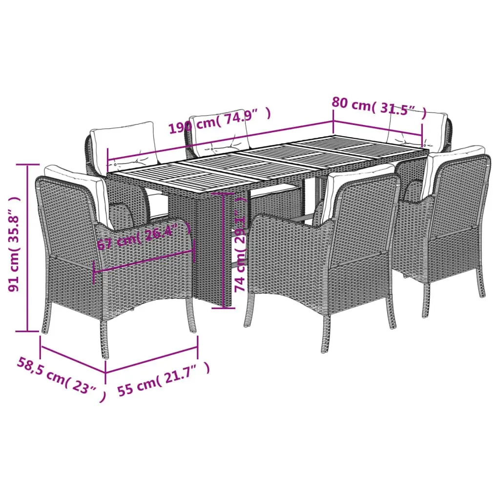 7-Piece Black Poly Rattan Outdoor Dining Set