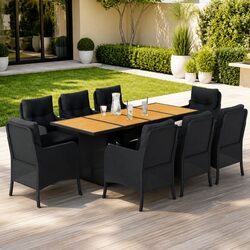 Durable 9 Piece Garden Dining Set in Black Poly Rattan