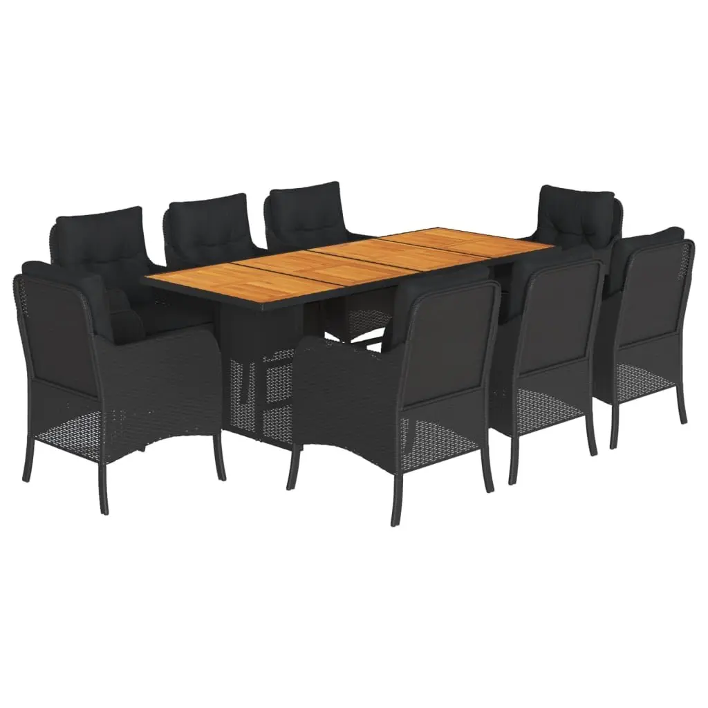 9 Piece Garden Dining Set in Black Poly Rattan