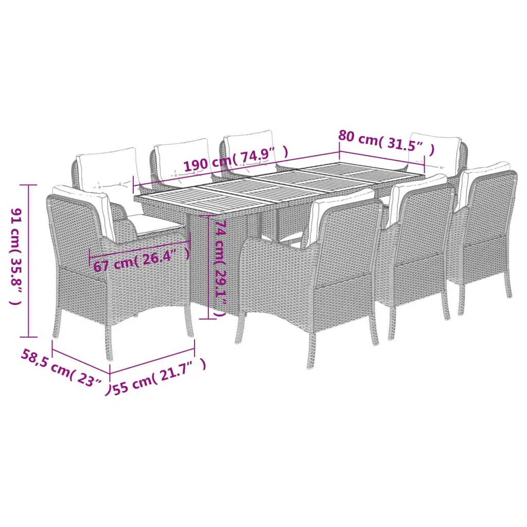 9 Piece Garden Dining Set in Black Poly Rattan