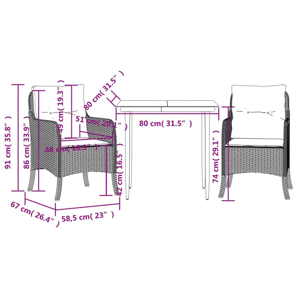 Black Rattan Outdoor Dining Set with Cushions