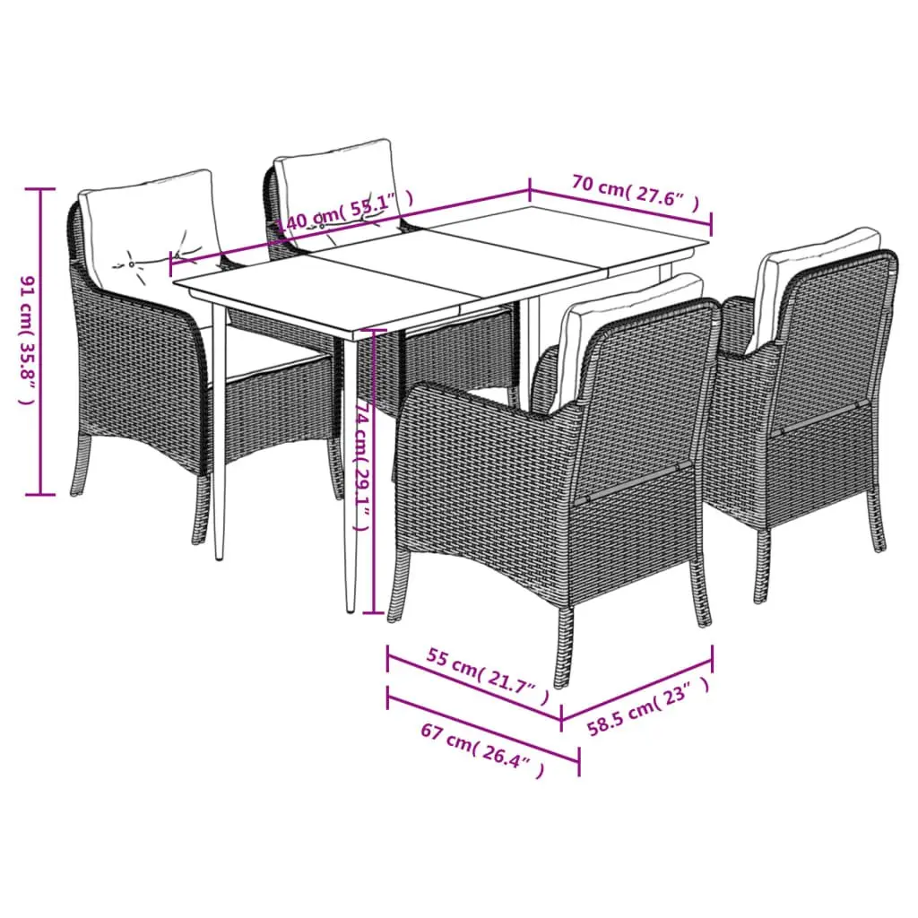 5 Piece Garden Dining Set for Outdoor Use