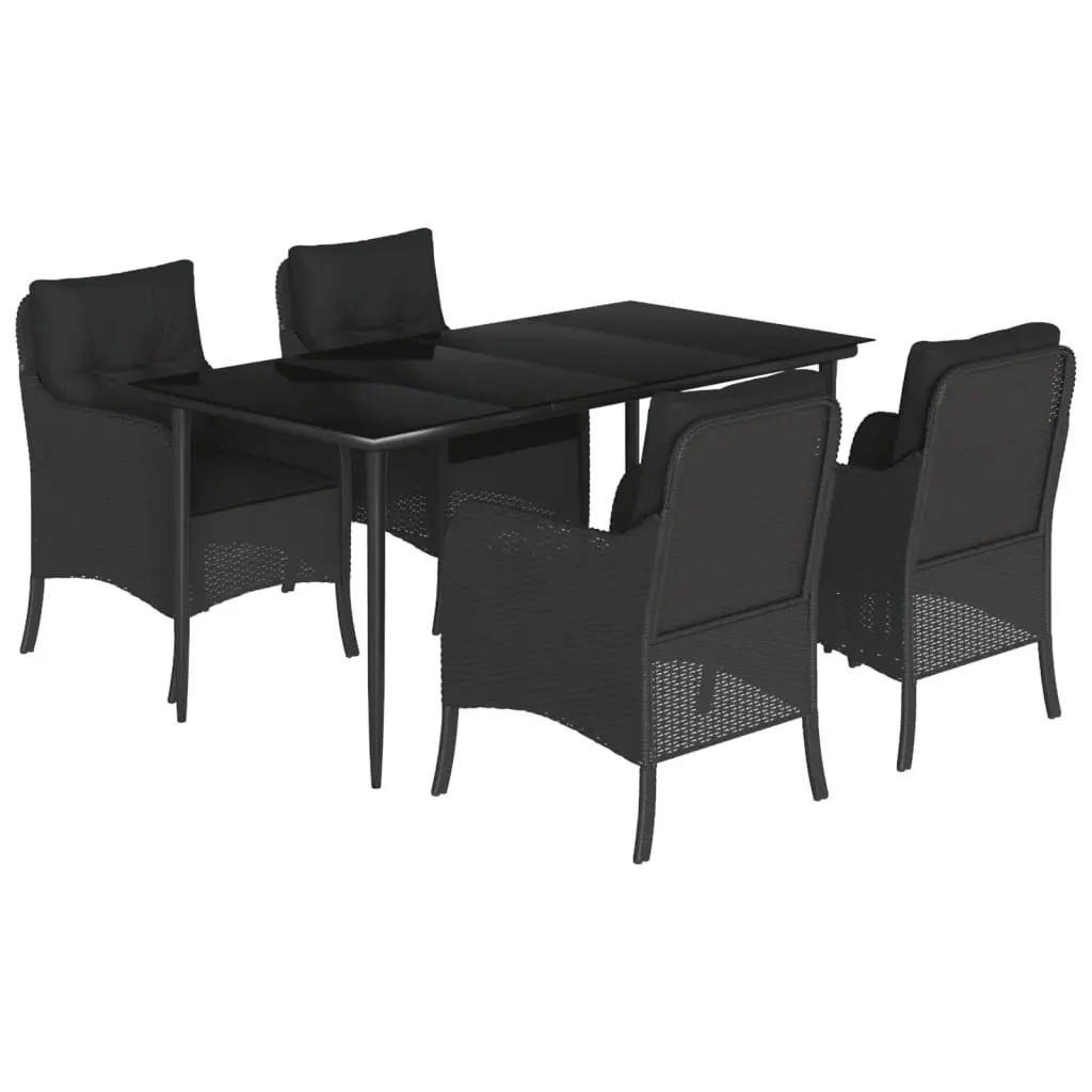 Outdoor Dining Set PE Rattan 5 Piece Black Patio Furniture