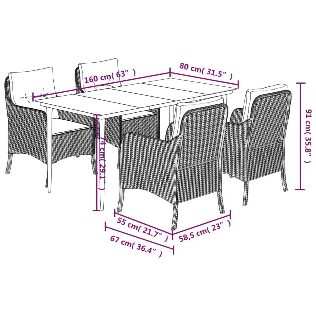 Outdoor Dining Set PE Rattan 5 Piece Black Patio Furniture