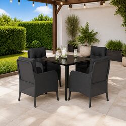 Premium 5-Piece Black Poly Rattan Garden Dining Set