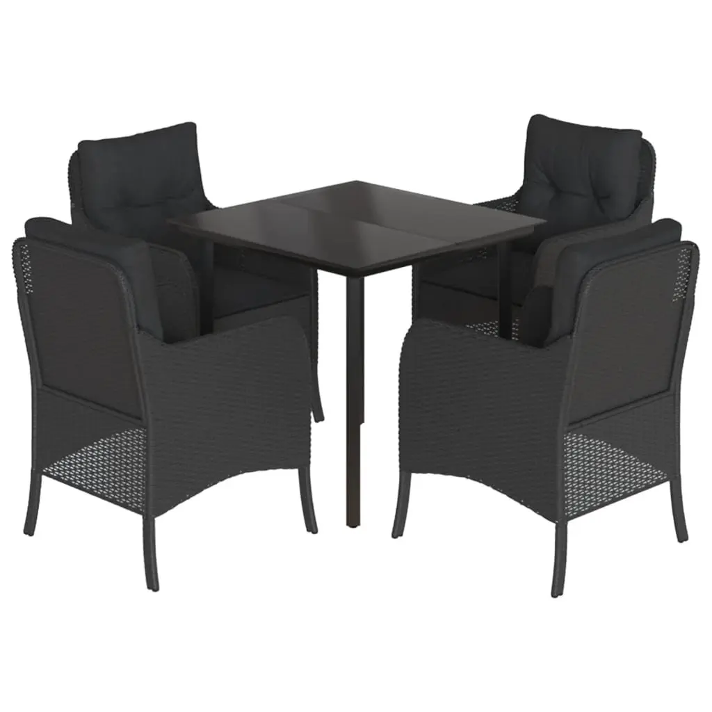 Garden Dining Set PE Rattan 5 Piece Outdoor Furniture Black
