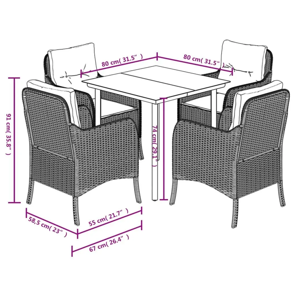 Garden Dining Set PE Rattan 5 Piece Outdoor Furniture Black