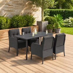 5 Piece Black Outdoor Dining Set with Cushions