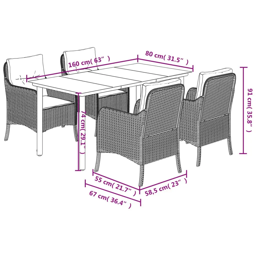 5 Piece Black Patio Furniture Set with Cushions