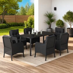 Sturdy 7-Piece Black Rattan Dining Set for Outdoors