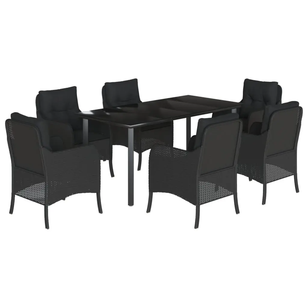 Outdoor Dining Set PE Rattan 7 Piece Black with Cushions