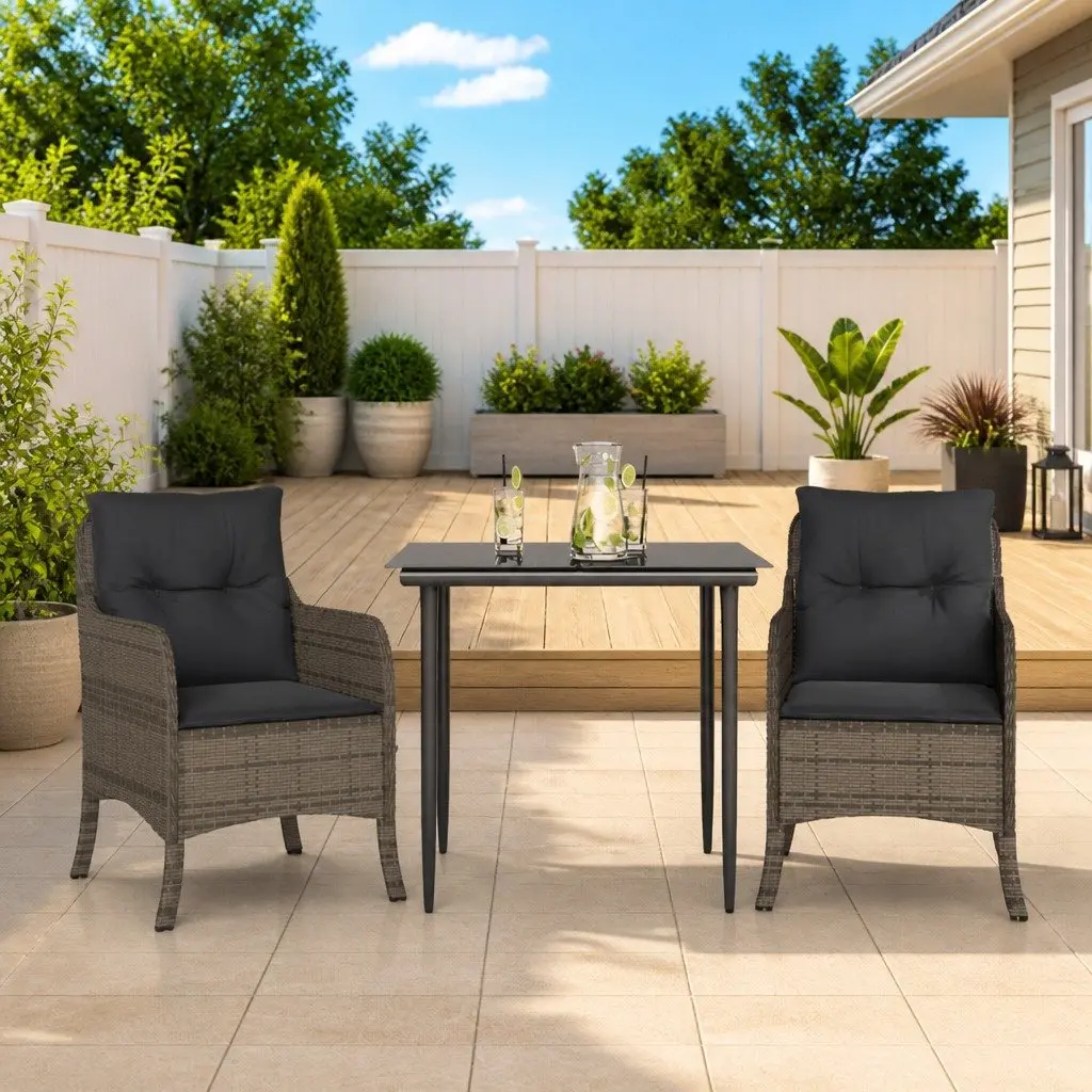 Garden Dining Set PE Rattan 3 Piece Outdoor Furniture Grey