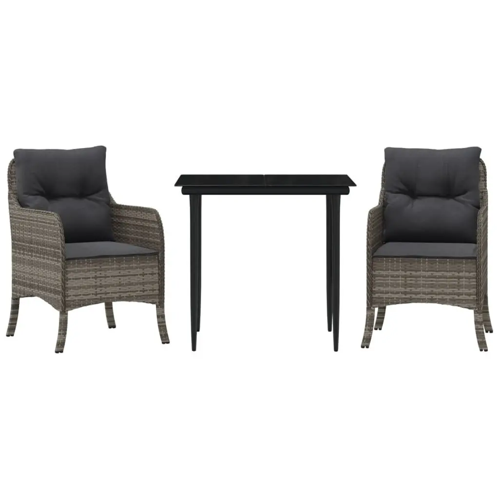 Garden Dining Set PE Rattan 3 Piece Outdoor Furniture Grey