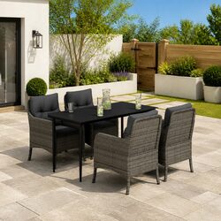 5-Piece Grey Outdoor Dining Set with Cushions