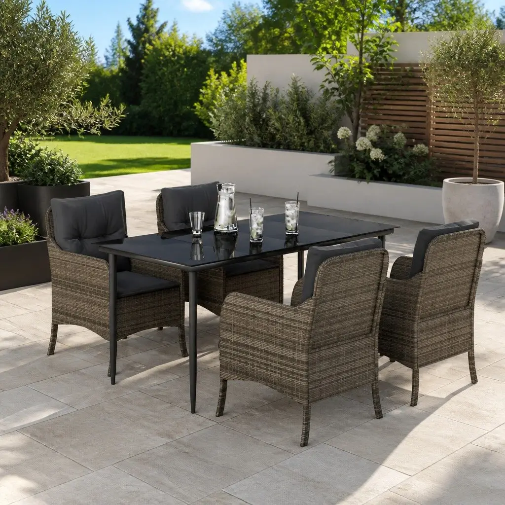 5 Piece Grey Poly Rattan Outdoor Dining Set