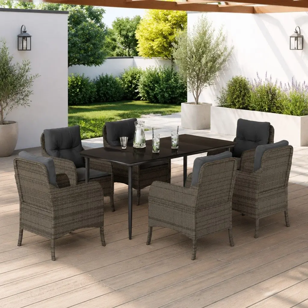 7 Piece Grey Outdoor Dining Set with Cushions