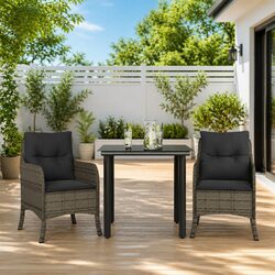 Grey Poly Rattan Outdoor Dining Set – 3 Piece Garden Furniture