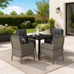5 Piece Grey Poly Rattan Outdoor Dining Set with Cushions