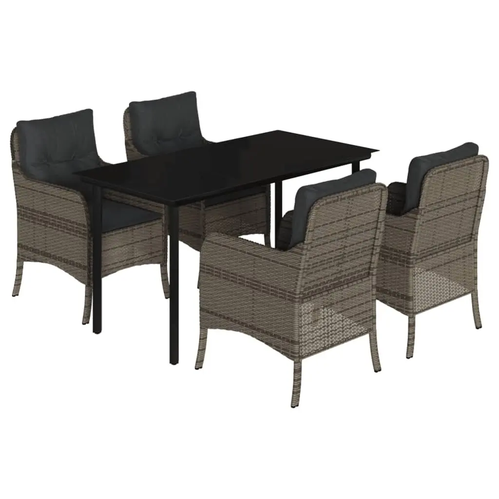 Garden Dining Set PE Rattan Powder-coated Steel Tempered Glass 5 Piece Grey