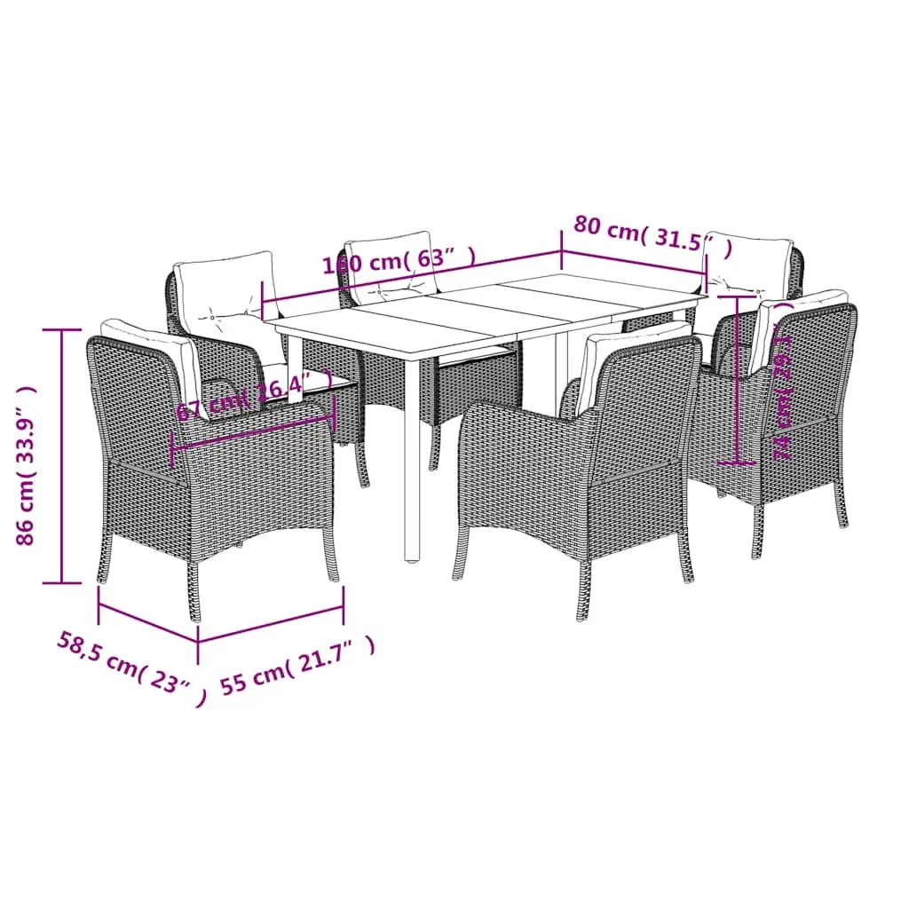 Garden Dining Set 7 Piece Outdoor Furniture Table Chairs Cushions Grey Patio