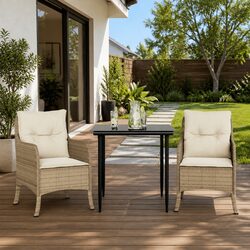 3 Piece Outdoor Dining Set in Beige Poly Rattan