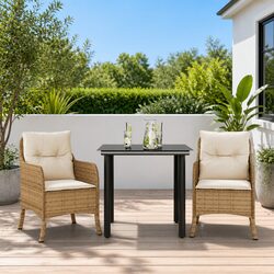 Durable 3 Piece Garden Dining Set with Cushions in Beige