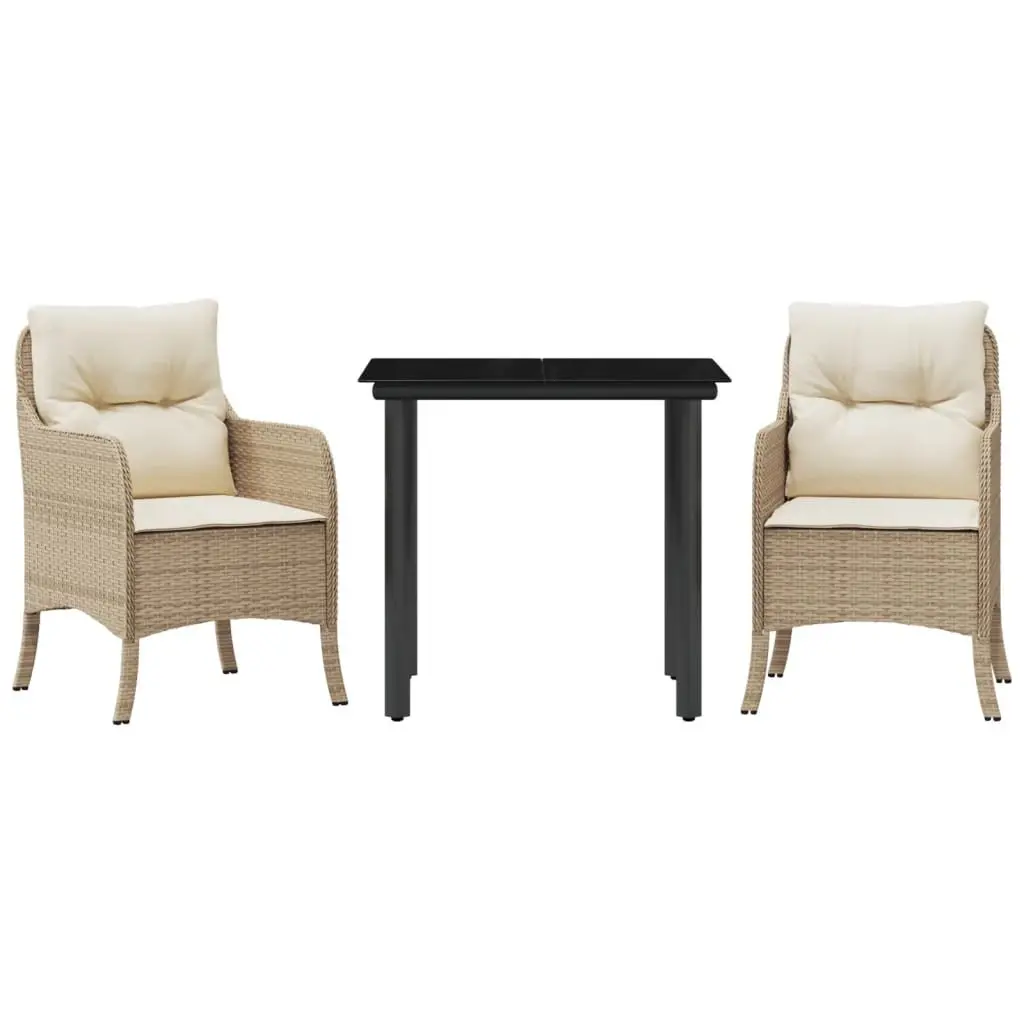 Outdoor Dining Set PE Rattan 3 Piece Beige Garden Furniture with Cushions