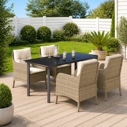 5 Piece Outdoor Dining Set with Beige Cushions